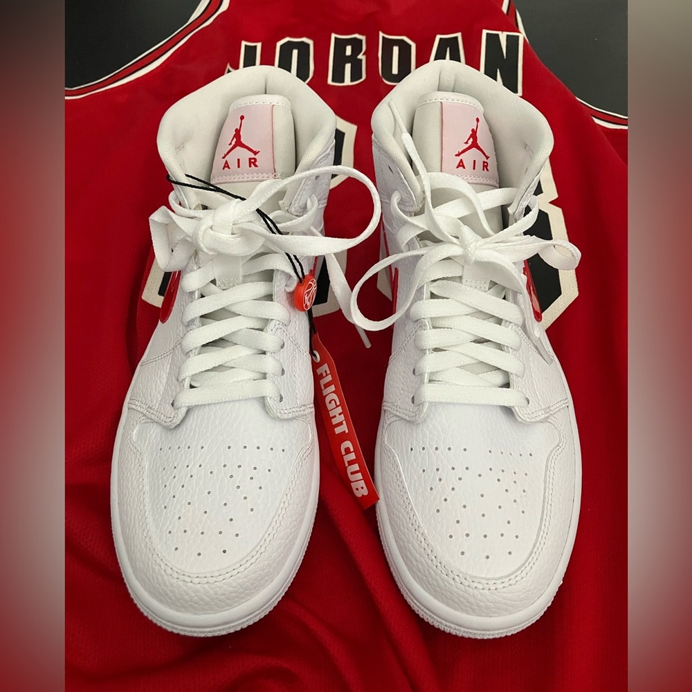Nike Air Jordan 1 Mid White University Red Sneakers - Brand New Shoes - Picture 2 of 13